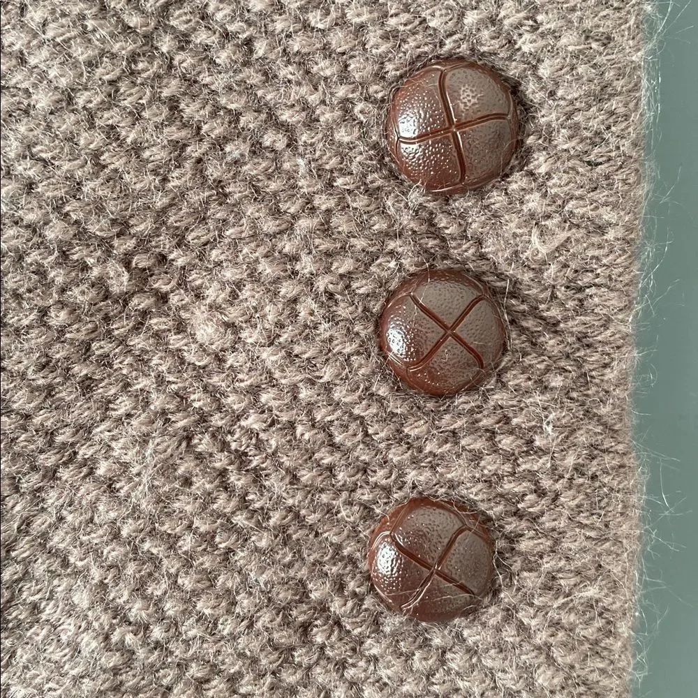 Vintage Mocha & Chocolate Brown Knit Gloves Sz Small Button Accent Preppy Chic